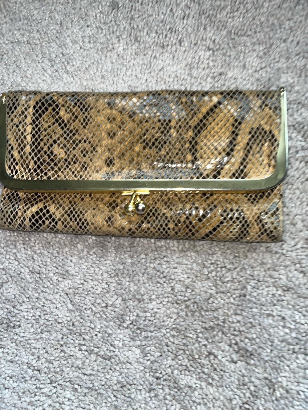 Hobo International Snake-Embossed Wallet Clutch in Brown and Gold